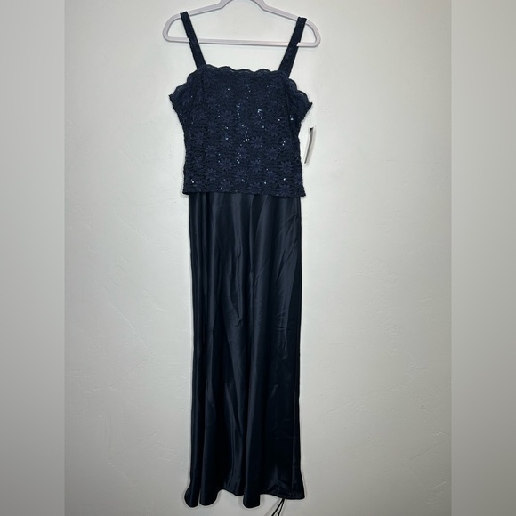 NWT Alex Evenings Navy Sequin Satin Maxi Evening Gown Dress Size 10 Tank Dress - Picture 9 of 10